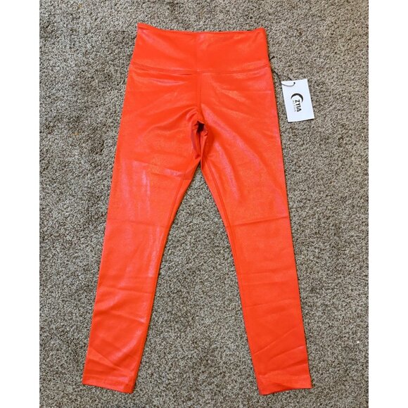 NEW Zyia Tangerine Metallic Plus Light n Tight High-Rise 7/8 24” Leggings Size 2 - Picture 3 of 11